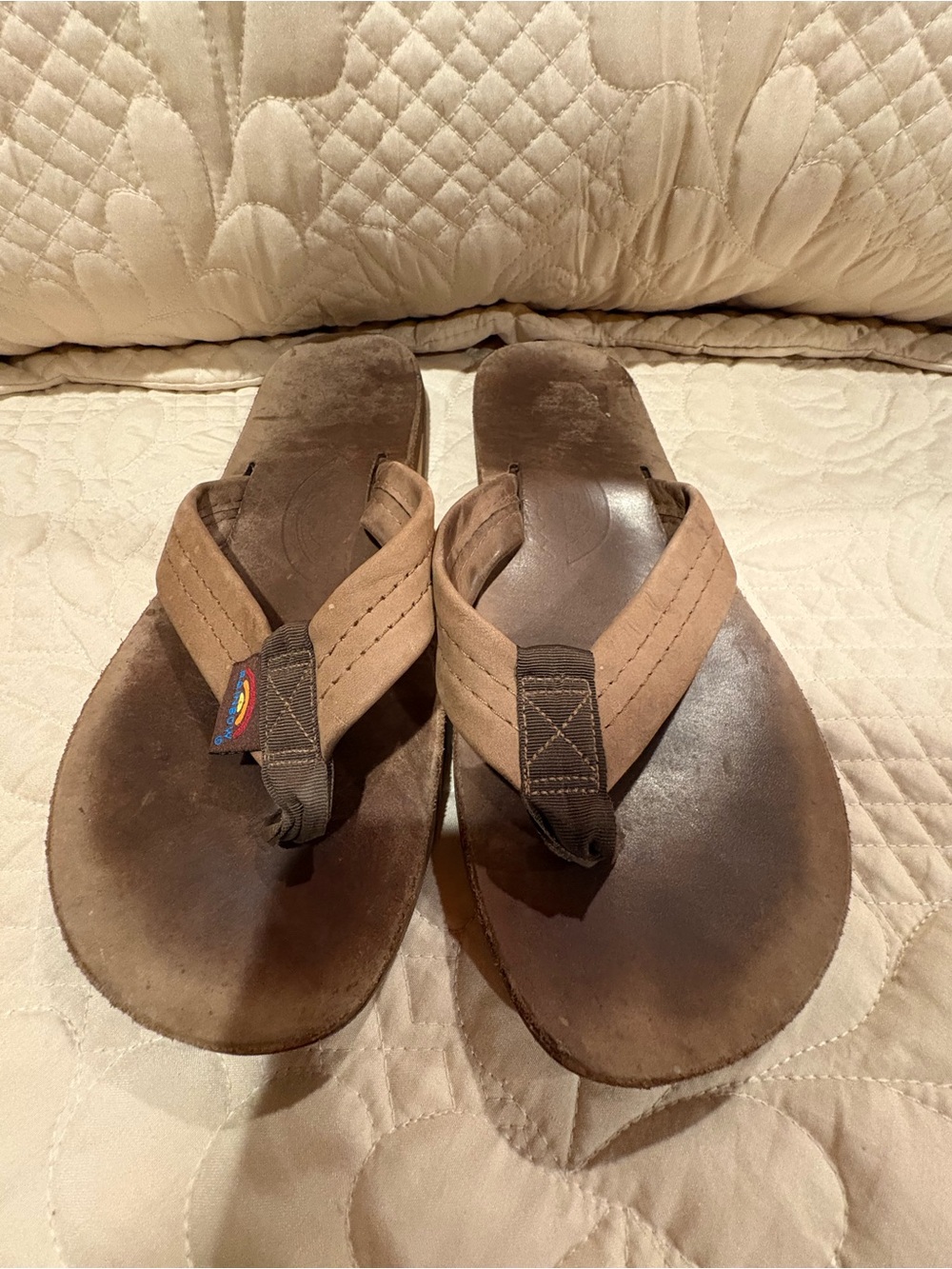 Men's Rainbow brand Brown Leather Flip Flops - Casual Sandals M8 W9.5
